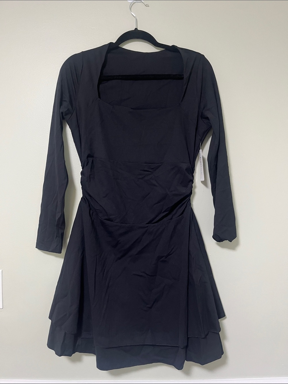 Long-Sleeve Square Neck Black Layered Dress